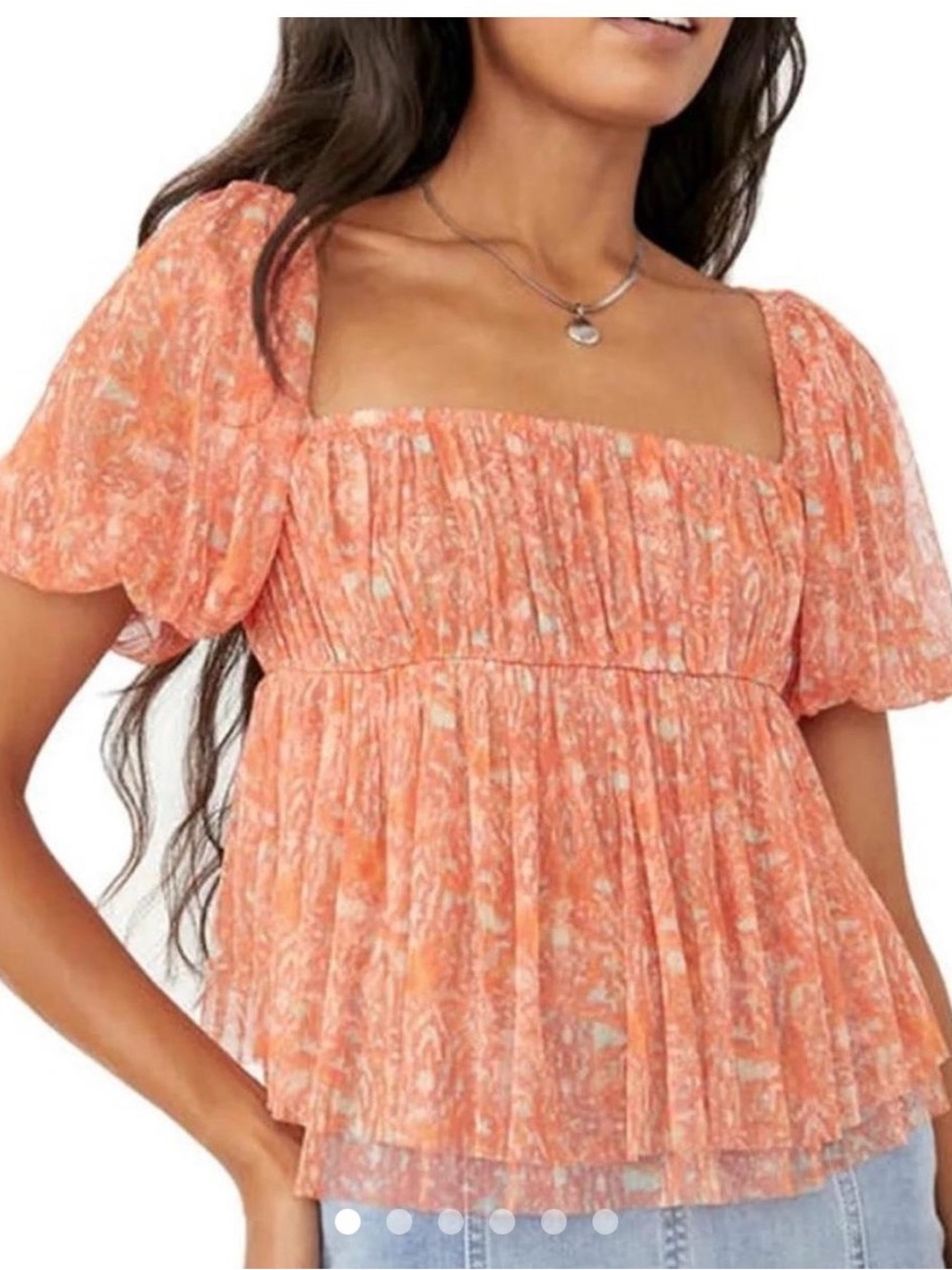 Women's Peach Puff Sleeve Square Neck Top